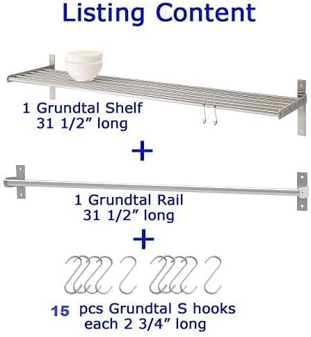 Stainless Steel Kitchen Organizer Set 31.5" for Hanging Pots and Pans Set and Lid Organizer, Silver (2X Shelf, 2X Rail, 30 Hooks)