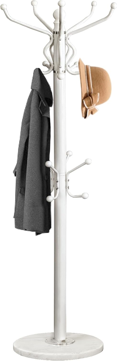 Kertnic Freestanding Coat Rack with 18 Hooks & Marble Base - Heavy Duty Metal Hall Tree Stand for Entryway, Hats, Coats, Bags Rack- Modern Hanger Organizer for Home, Office, Dorm (18 hooks -Black)