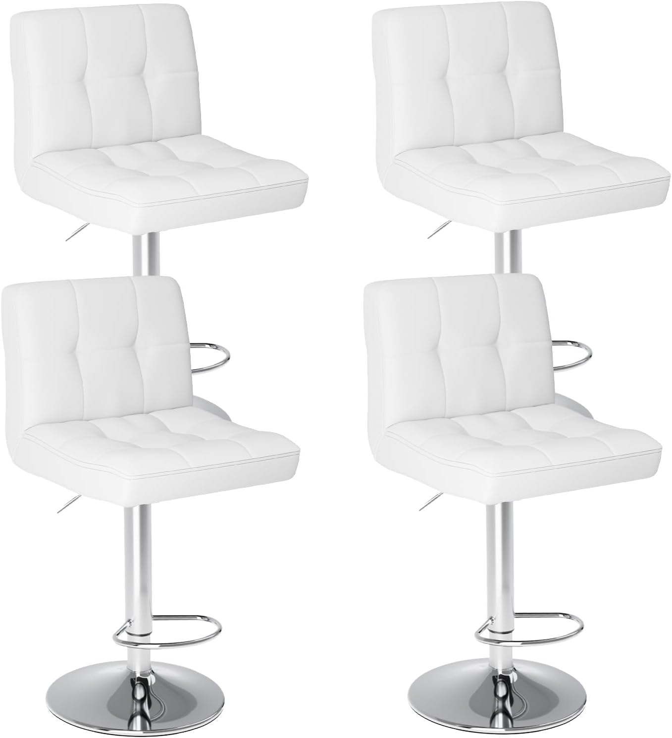 Sweetcrispy Bar Stools Set of 2, Armless PU Leather Adjustable Swivel Barstools, Hydraulic Kitchen Counter Height Thickened Seat Cushion Square Island Countertop Chairs with Back, Light Black