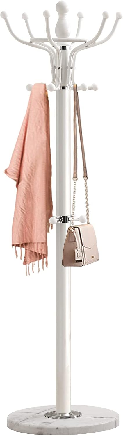 Kertnic Freestanding Coat Rack with 18 Hooks & Marble Base - Heavy Duty Metal Hall Tree Stand for Entryway, Hats, Coats, Bags Rack- Modern Hanger Organizer for Home, Office, Dorm (18 hooks -Black)