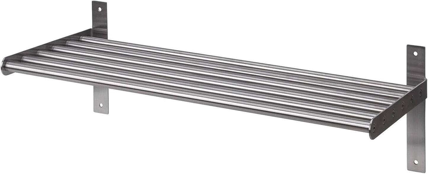 Stainless Steel Kitchen Organizer Set 31.5" for Hanging Pots and Pans Set and Lid Organizer, Silver (2X Shelf, 2X Rail, 30 Hooks)