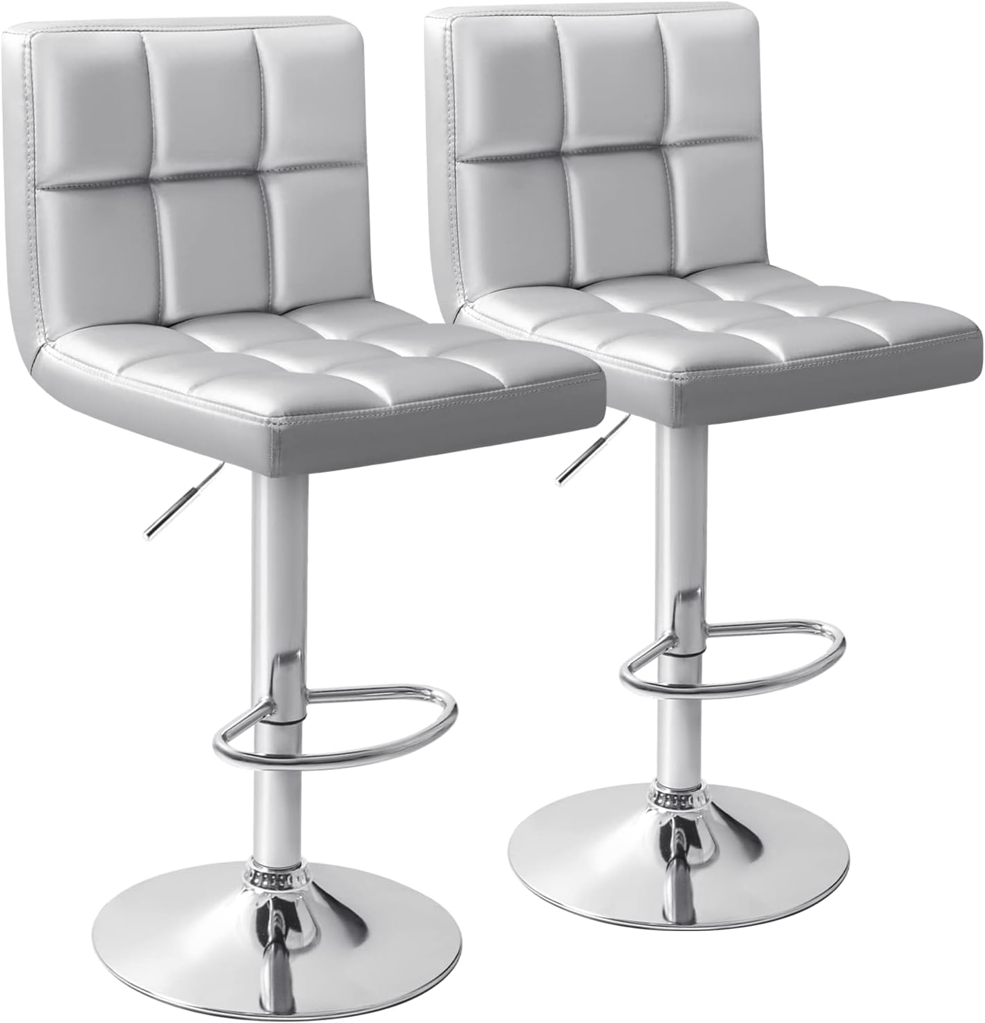 Homall Bar Stools Modern PU Leather Adjustable Swivel Barstools, Armless Hydraulic Kitchen Counter Bar Stool Extra Height Square Island Barstool with Back Set of 2 (Leather, Black)