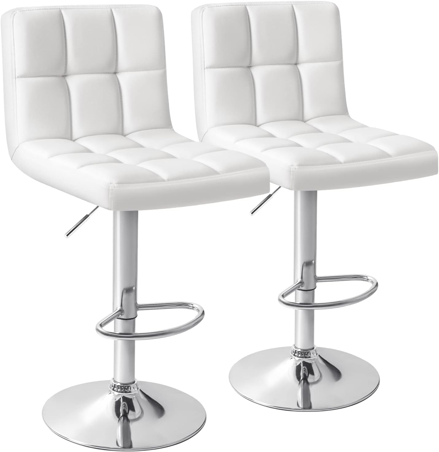 Homall Bar Stools Modern PU Leather Adjustable Swivel Barstools, Armless Hydraulic Kitchen Counter Bar Stool Extra Height Square Island Barstool with Back Set of 2 (Leather, Black)