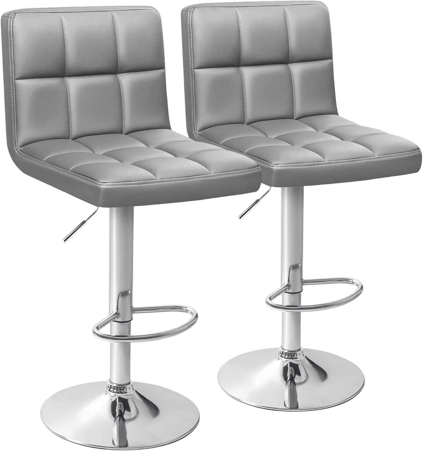 Homall Bar Stools Modern PU Leather Adjustable Swivel Barstools, Armless Hydraulic Kitchen Counter Bar Stool Extra Height Square Island Barstool with Back Set of 2 (Leather, Black)