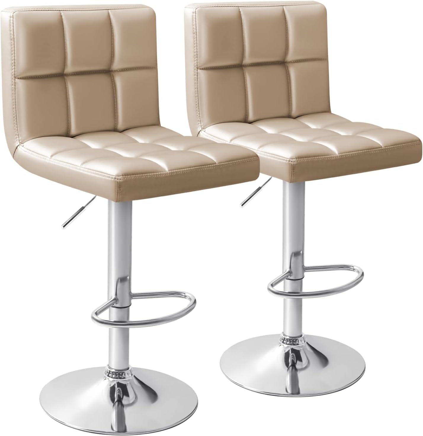 Homall Bar Stools Modern PU Leather Adjustable Swivel Barstools, Armless Hydraulic Kitchen Counter Bar Stool Extra Height Square Island Barstool with Back Set of 2 (Leather, Black)