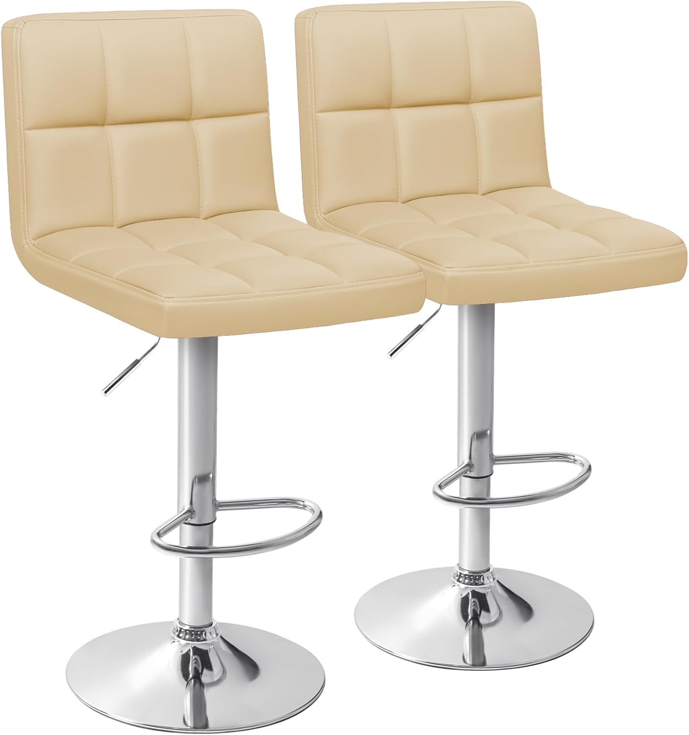 Homall Bar Stools Modern PU Leather Adjustable Swivel Barstools, Armless Hydraulic Kitchen Counter Bar Stool Extra Height Square Island Barstool with Back Set of 2 (Leather, Black)