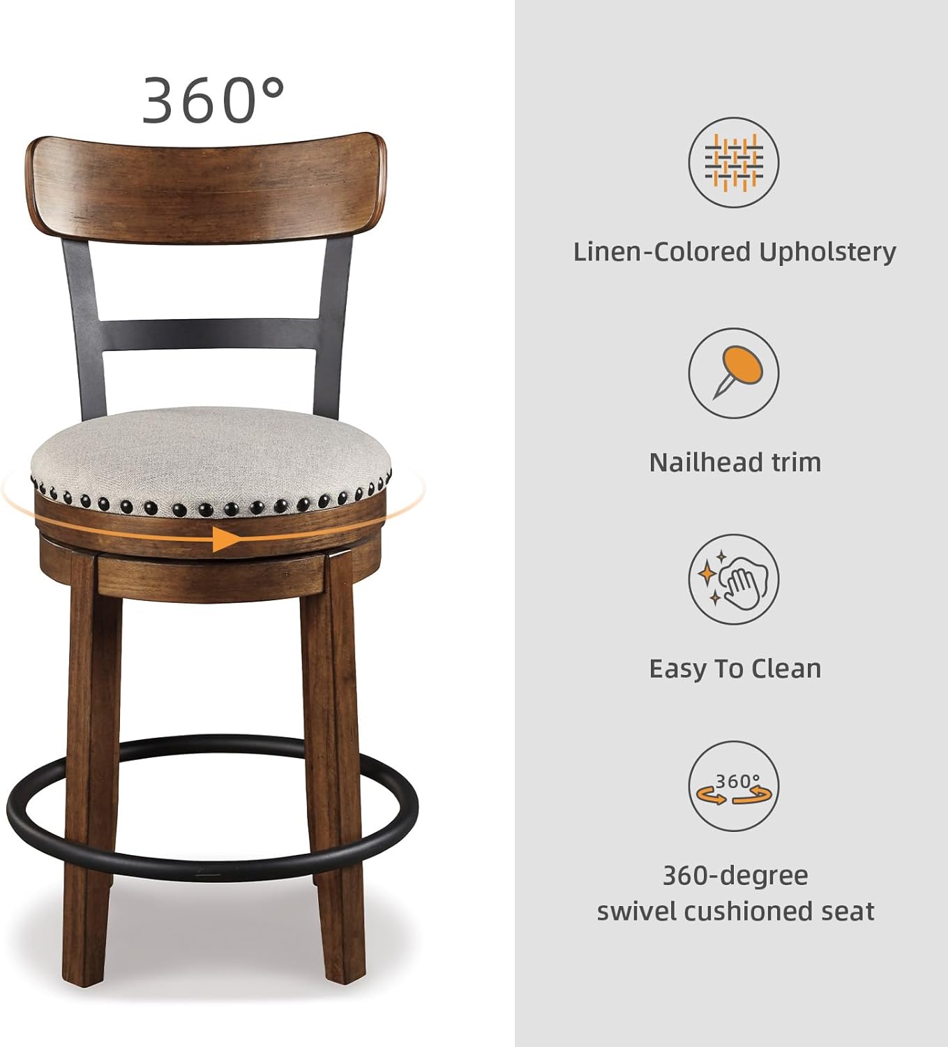 Signature Design by Ashley Valebeck Rustic Farmhouse 24.5” Counter Height Swivel Bar Stool, Brown