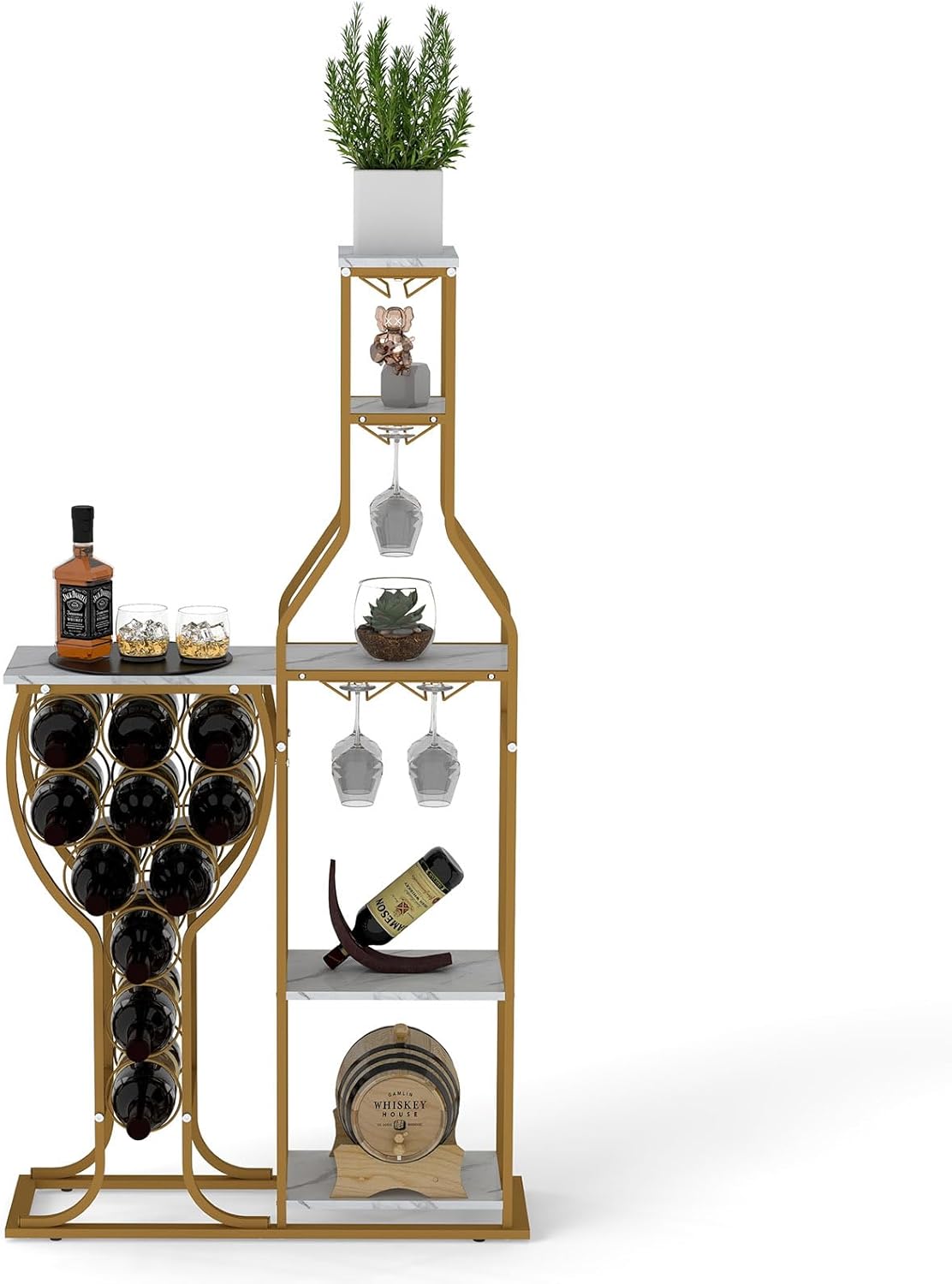 5-Tier Wine Rack Freestanding Floor, 11 Bottles Modern Wooden Wine Holder-Storage Cabinet for Home Bar, Kitchen, Dining Room Space Saving Bar Stand with Easy Assembly.(Deep red)