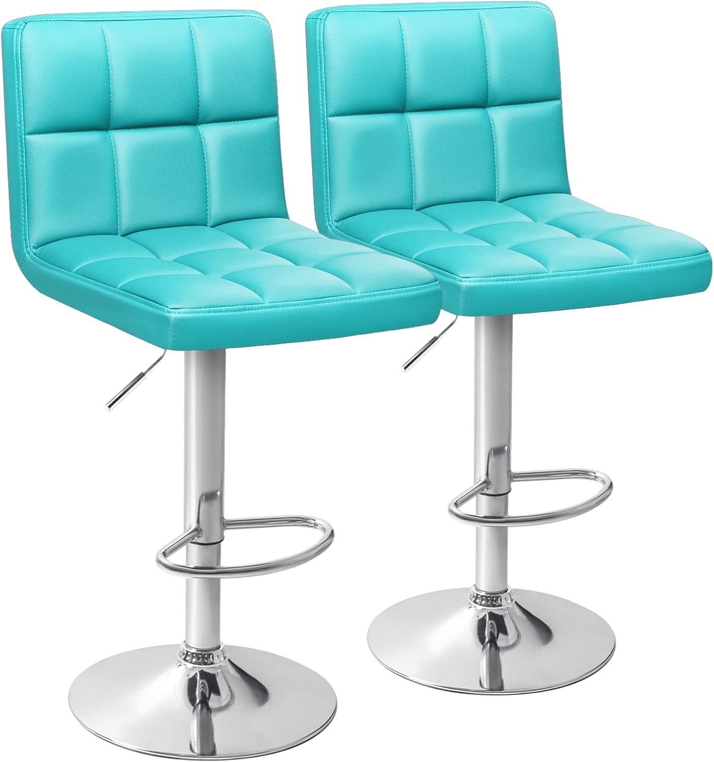 Homall Bar Stools Modern PU Leather Adjustable Swivel Barstools, Armless Hydraulic Kitchen Counter Bar Stool Extra Height Square Island Barstool with Back Set of 2 (Leather, Black)