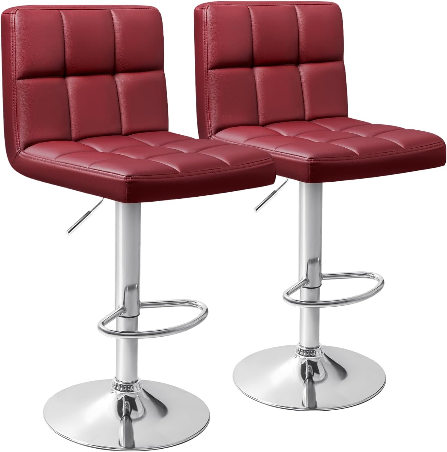 Homall Bar Stools Modern PU Leather Adjustable Swivel Barstools, Armless Hydraulic Kitchen Counter Bar Stool Extra Height Square Island Barstool with Back Set of 2 (Leather, Black)