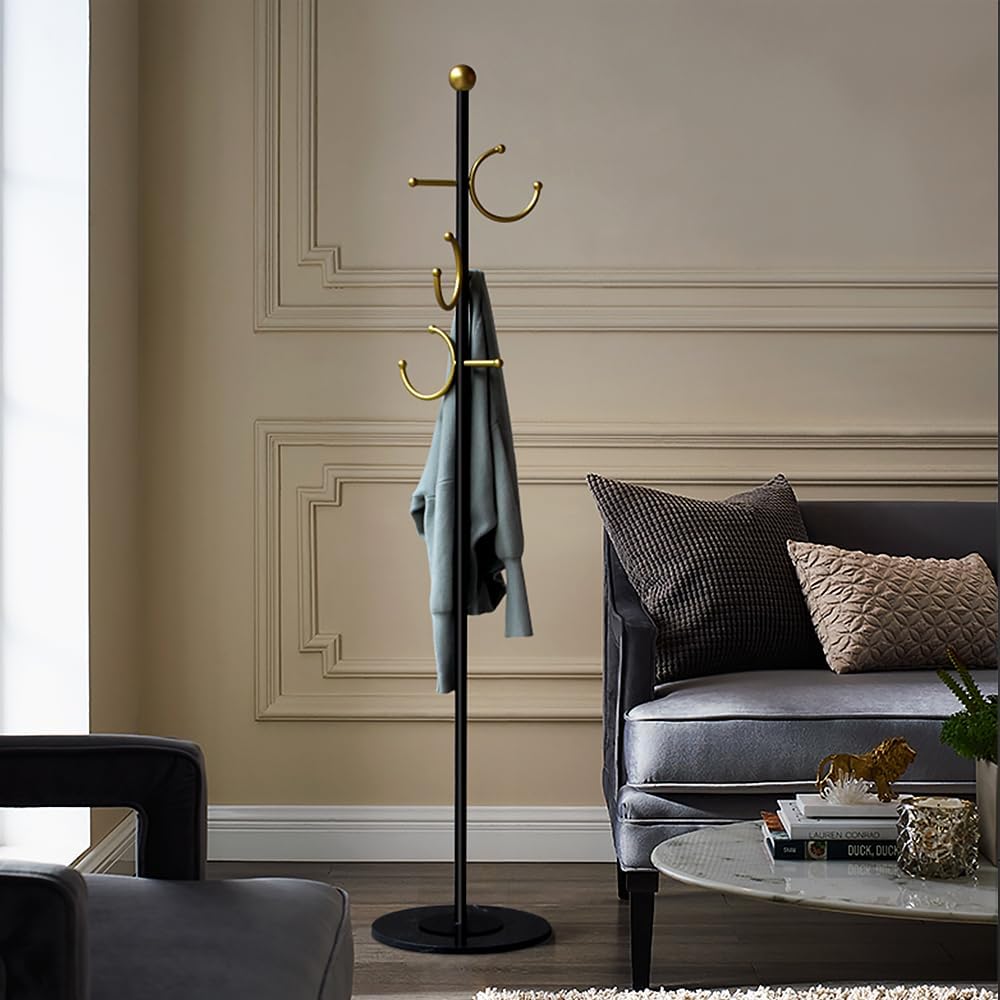 Sturdy Coat rack,Coat tree freestanding heavy duty with Marble Base,Metal standing coat rack for Bedroom,Entrance,Modern clothes hanger stand for Coats,Hats,Bags (black)