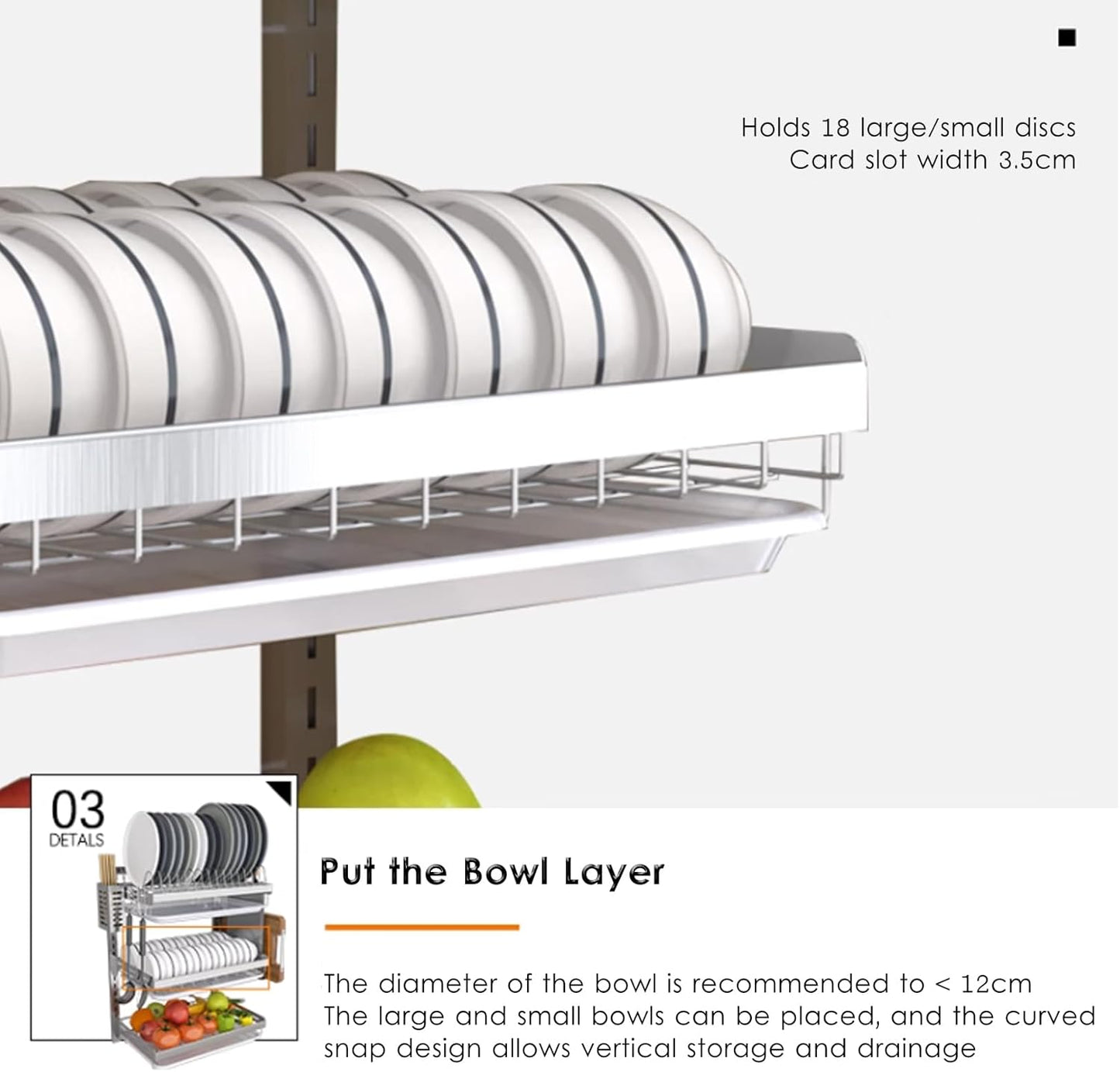 304 Stainless Steel Wall-Mounted Dish Drying Rack, Adjustable Height Dish Drainer with Cutting Board Holder, Dish Rack for Kitchen Organizer Space Saver - Silver