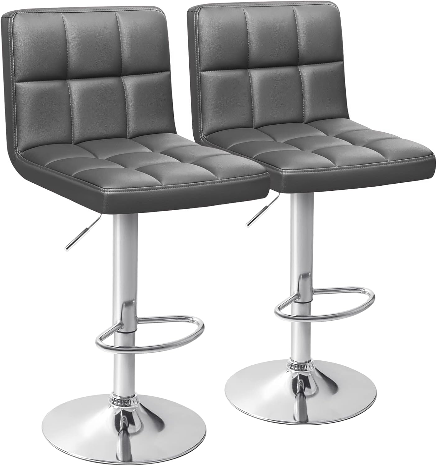 Homall Bar Stools Modern PU Leather Adjustable Swivel Barstools, Armless Hydraulic Kitchen Counter Bar Stool Extra Height Square Island Barstool with Back Set of 2 (Leather, Black)