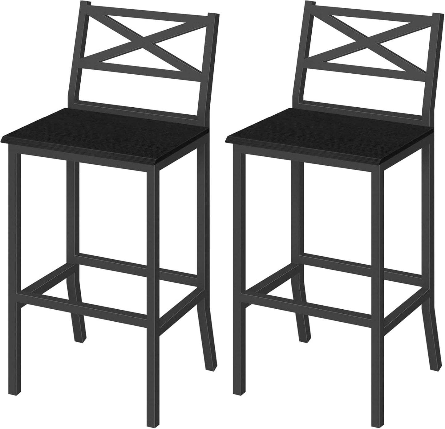 Bar Stools, Set of 2 Bar Chairs with Backrest and Footrest, 26" Tall Counter Bar Stools, Kitchen Breakfast Bar Chairs, Easy Assembly, for Dining Room, Rustic Brown BAHR0901N1
