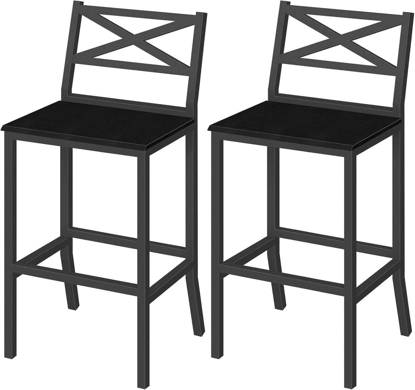Bar Stools, Set of 2 Bar Chairs with Backrest and Footrest, 26" Tall Counter Bar Stools, Kitchen Breakfast Bar Chairs, Easy Assembly, for Dining Room, Rustic Brown BAHR0901N1