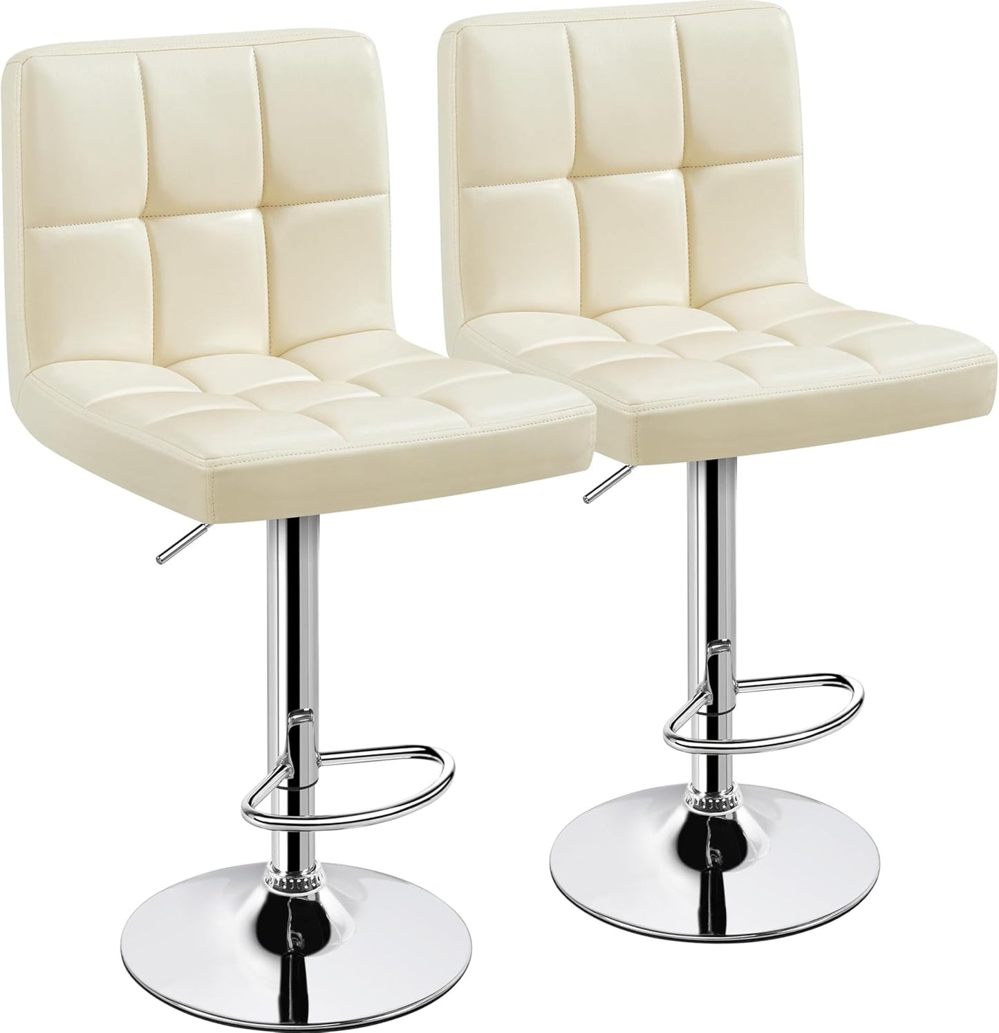 Yaheetech Bar Stools Set of 2, Adjustable PU Leather Swivel Barstools, Modern Counter Stools with Back and Footrest, Counter Height Barstools for Bar, Kitchen, Dining Room, Black