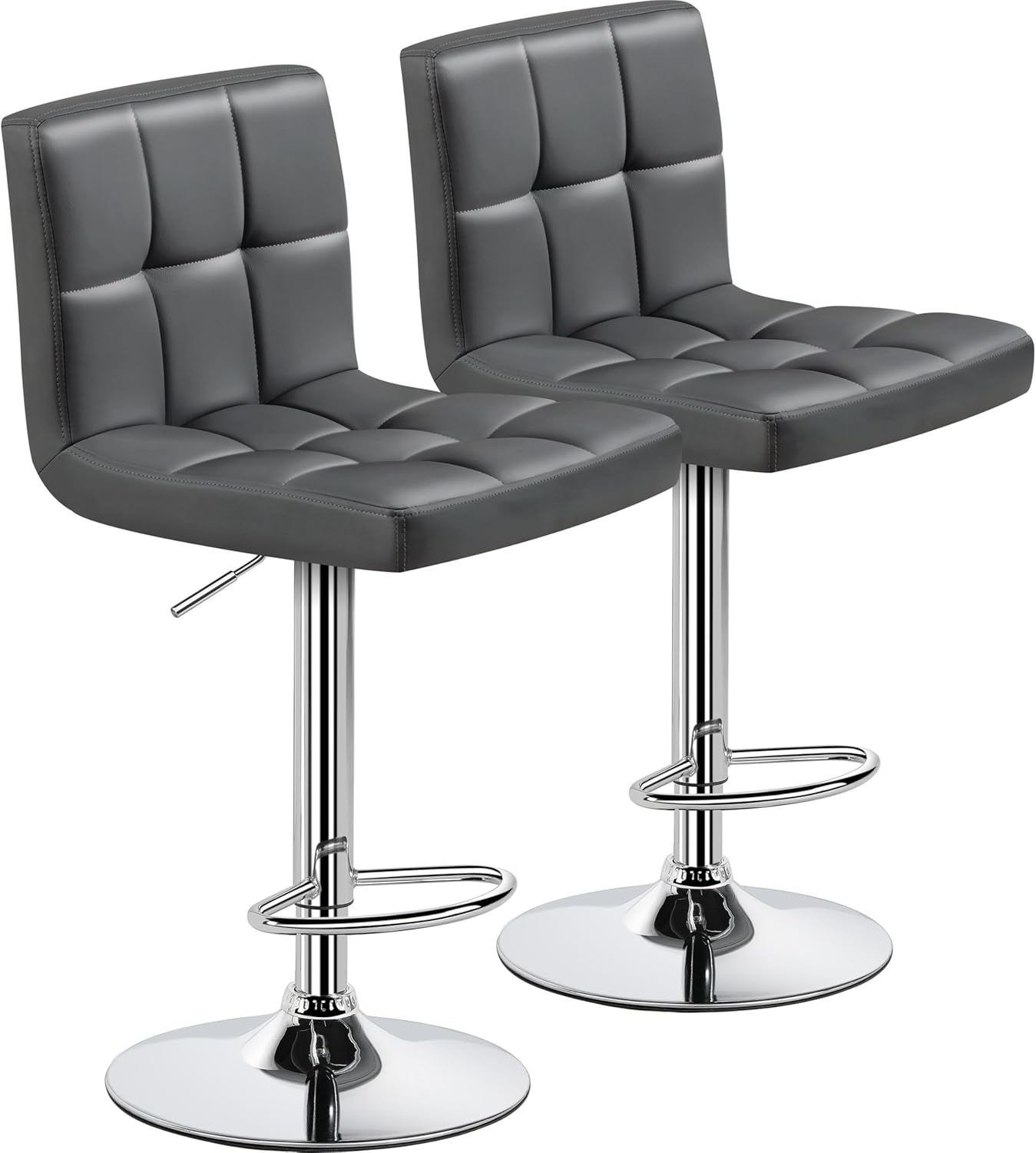 Yaheetech Bar Stools Set of 2, Adjustable PU Leather Swivel Barstools, Modern Counter Stools with Back and Footrest, Counter Height Barstools for Bar, Kitchen, Dining Room, Black
