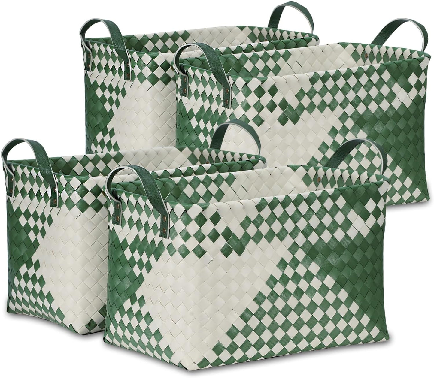 BROWNLILY Handwoven Clothes Basket Laundry Hampers Large Wicker Storage Baskets for Shelves Blankets Closet Storage Bins Car Bedroom Bathroom Organizers and Storage Bath (Pack of 4, Brown)