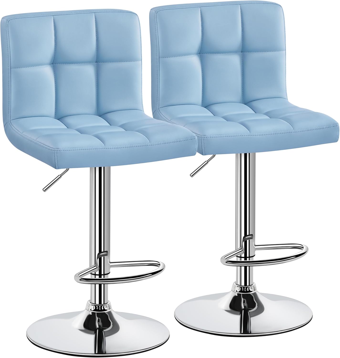Yaheetech Bar Stools Set of 2, Adjustable PU Leather Swivel Barstools, Modern Counter Stools with Back and Footrest, Counter Height Barstools for Bar, Kitchen, Dining Room, Black