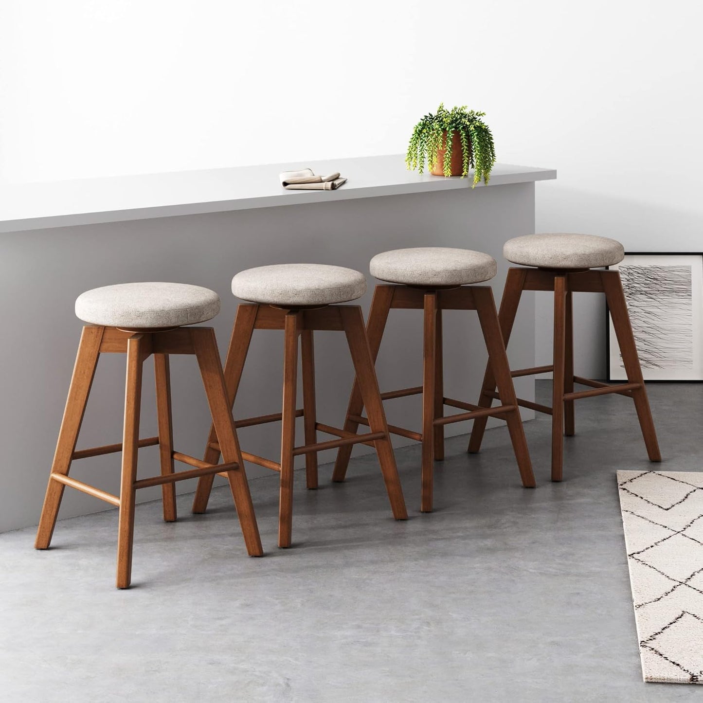 Nathan James Barker Classic Counter Height Wood Barstool with Leather Removable Cushion, Backless Island 24" Bar Stool for Kitchen, Chestnut Brown