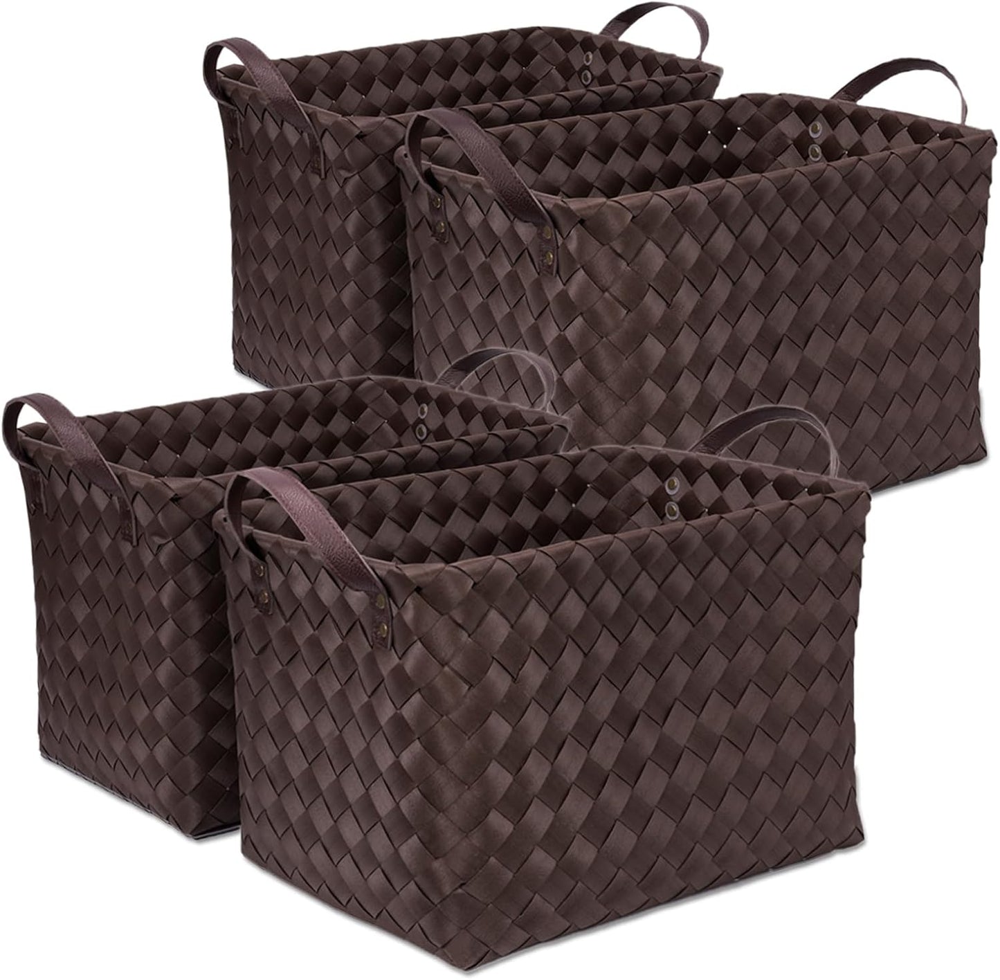 BROWNLILY Handwoven Clothes Basket Laundry Hampers Large Wicker Storage Baskets for Shelves Blankets Closet Storage Bins Car Bedroom Bathroom Organizers and Storage Bath (Pack of 4, Brown)