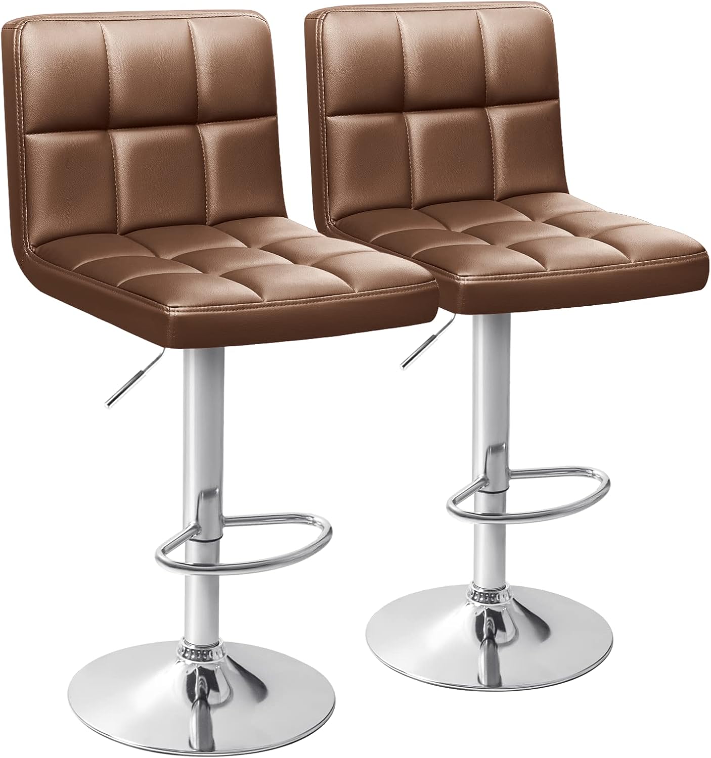 Homall Bar Stools Modern PU Leather Adjustable Swivel Barstools, Armless Hydraulic Kitchen Counter Bar Stool Extra Height Square Island Barstool with Back Set of 2 (Leather, Black)