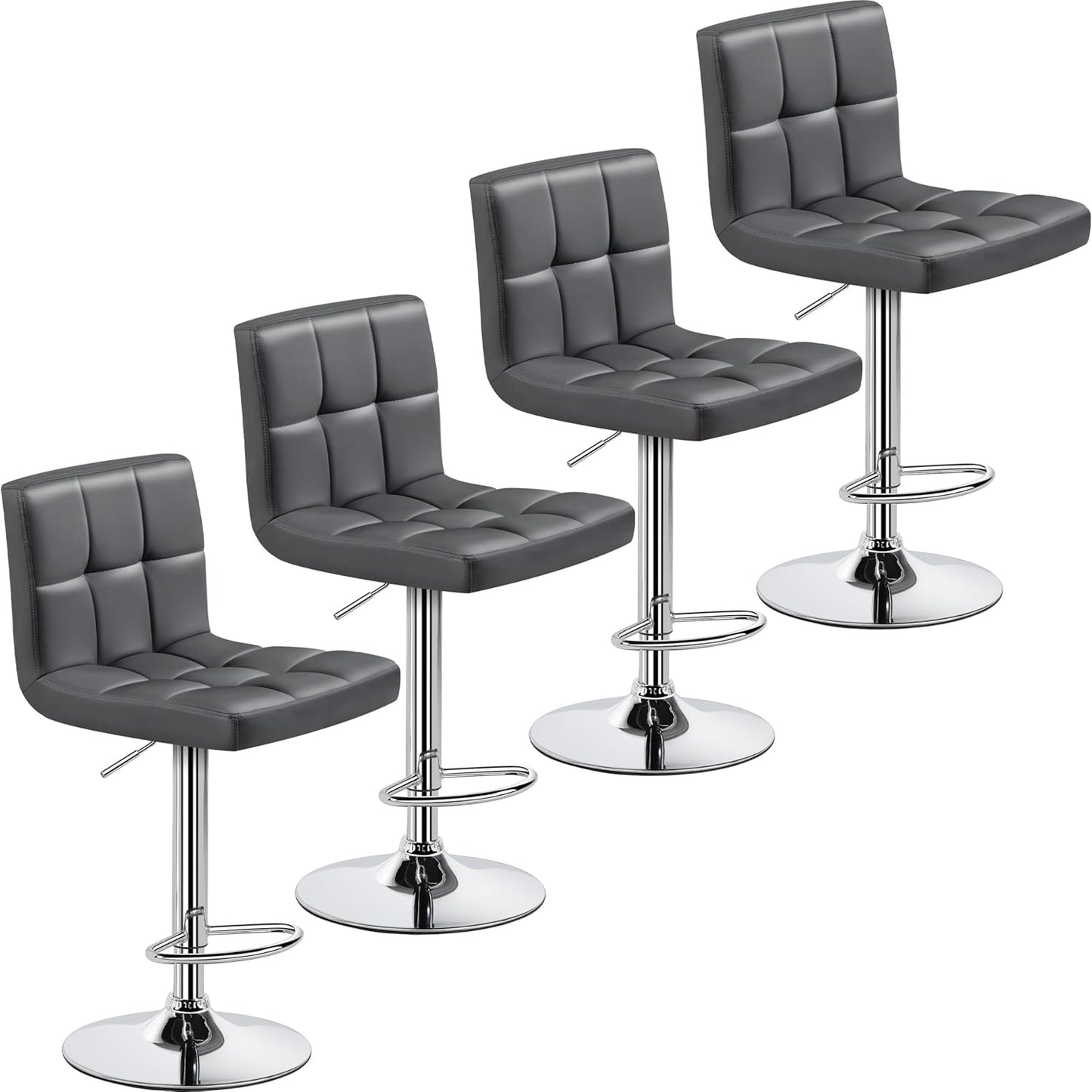 Yaheetech Bar Stools Set of 2, Adjustable PU Leather Swivel Barstools, Modern Counter Stools with Back and Footrest, Counter Height Barstools for Bar, Kitchen, Dining Room, Black
