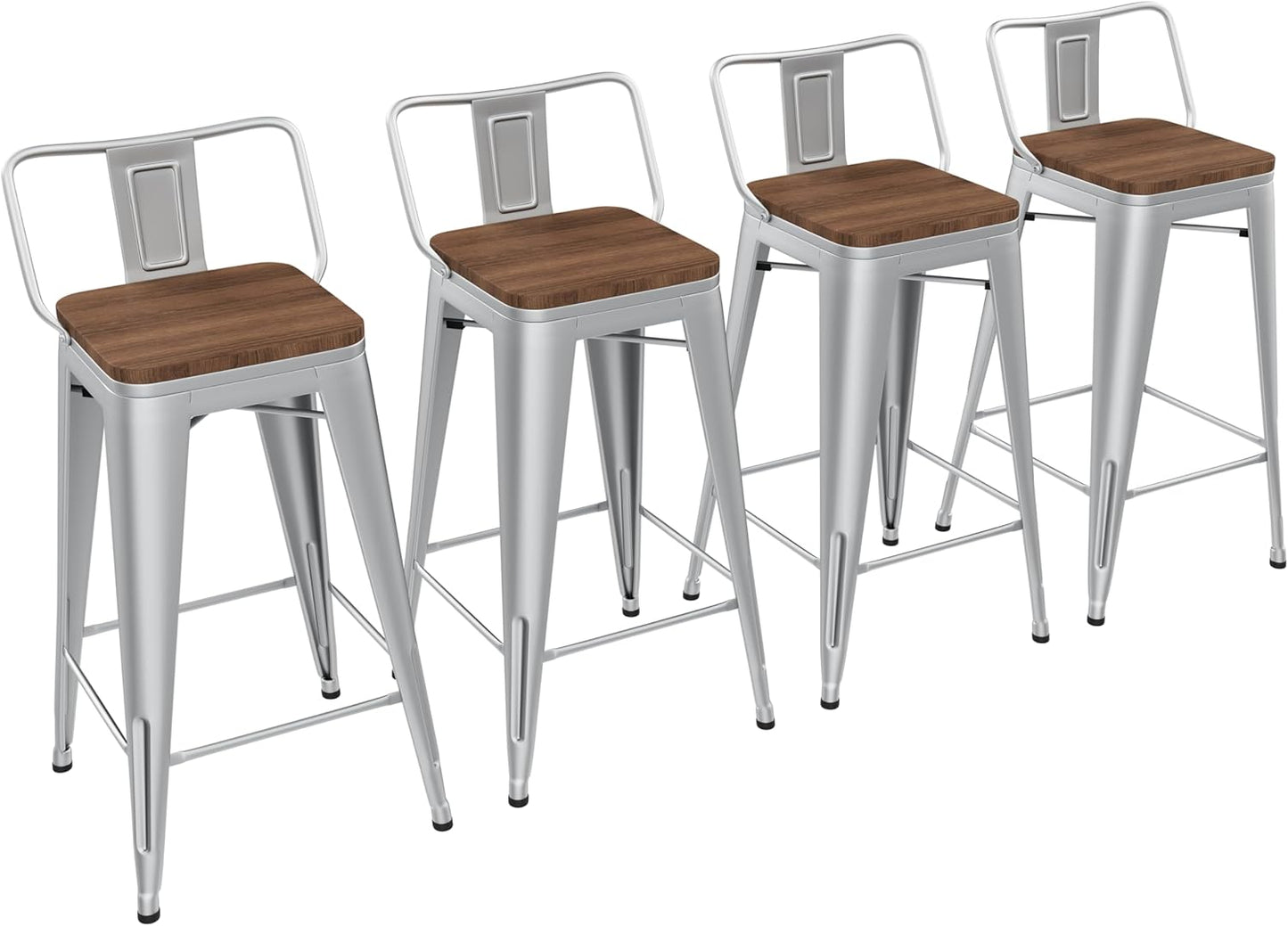 Yongchuang 30 inch Bar Stools Set of 4 Bar Height Metal Barstools with Wood Seat Low Back Kitchen Bar Chairs Matte Black