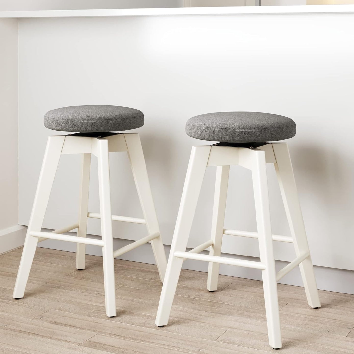 Nathan James Barker Classic Counter Height Wood Barstool with Leather Removable Cushion, Backless Island 24" Bar Stool for Kitchen, Chestnut Brown