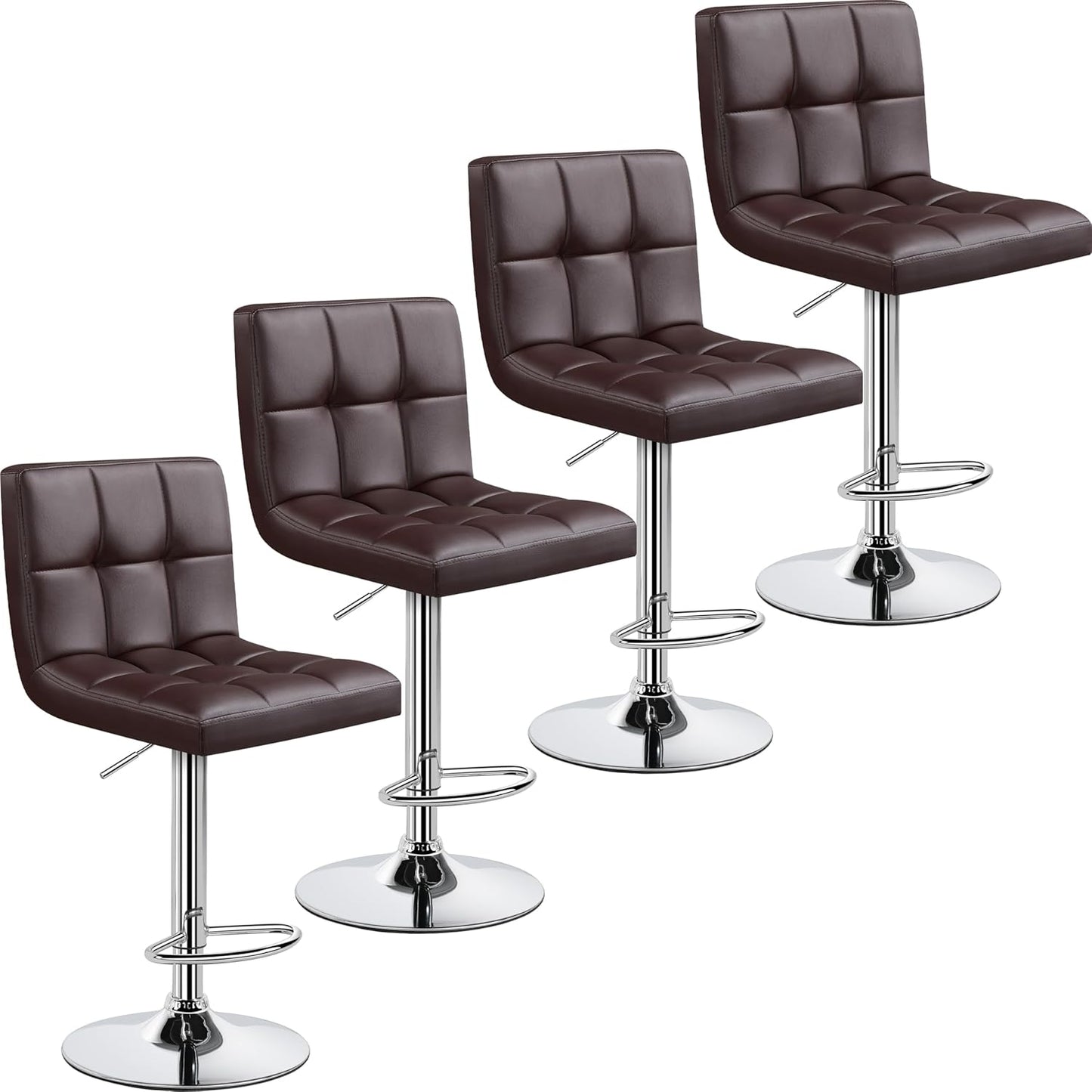 Yaheetech Bar Stools Set of 2, Adjustable PU Leather Swivel Barstools, Modern Counter Stools with Back and Footrest, Counter Height Barstools for Bar, Kitchen, Dining Room, Black
