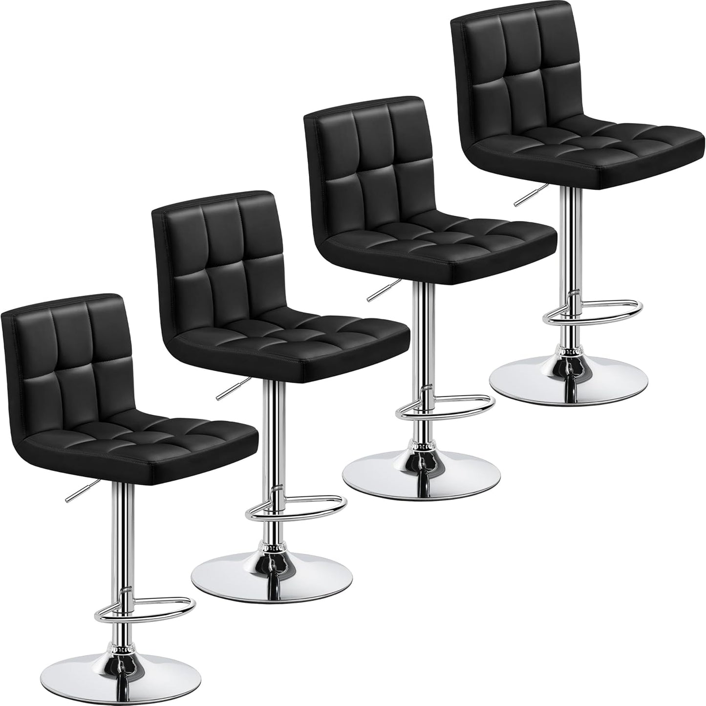Yaheetech Bar Stools Set of 2, Adjustable PU Leather Swivel Barstools, Modern Counter Stools with Back and Footrest, Counter Height Barstools for Bar, Kitchen, Dining Room, Black