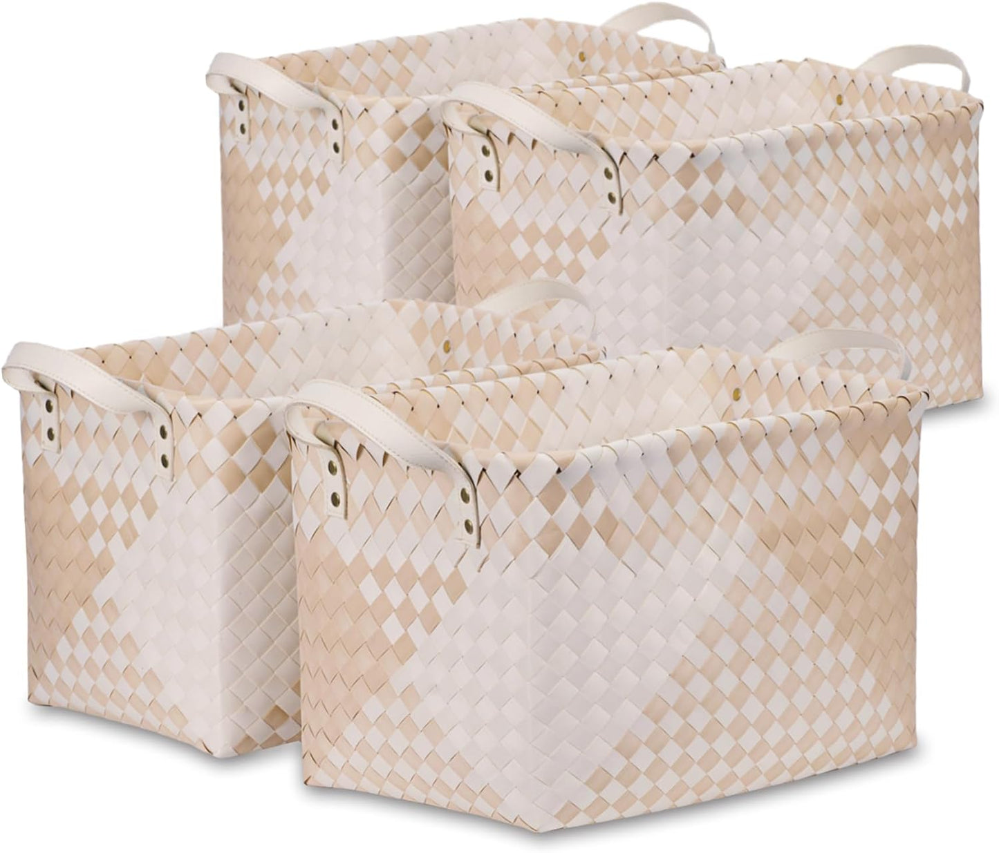 BROWNLILY Handwoven Clothes Basket Laundry Hampers Large Wicker Storage Baskets for Shelves Blankets Closet Storage Bins Car Bedroom Bathroom Organizers and Storage Bath (Pack of 4, Brown)