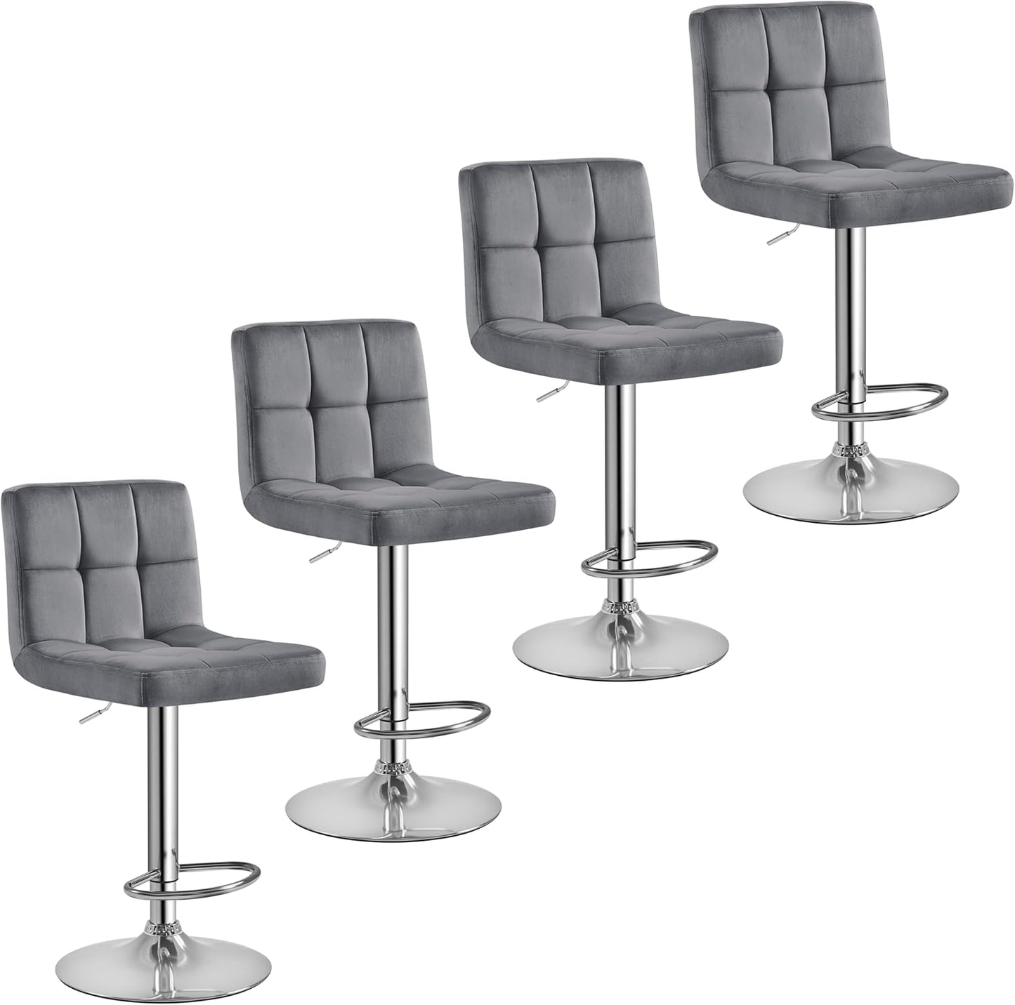 Yaheetech Bar Stools Set of 2, Adjustable PU Leather Swivel Barstools, Modern Counter Stools with Back and Footrest, Counter Height Barstools for Bar, Kitchen, Dining Room, Black