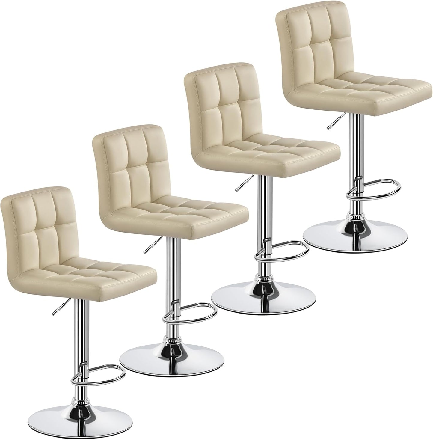 Yaheetech Bar Stools Set of 2, Adjustable PU Leather Swivel Barstools, Modern Counter Stools with Back and Footrest, Counter Height Barstools for Bar, Kitchen, Dining Room, Black