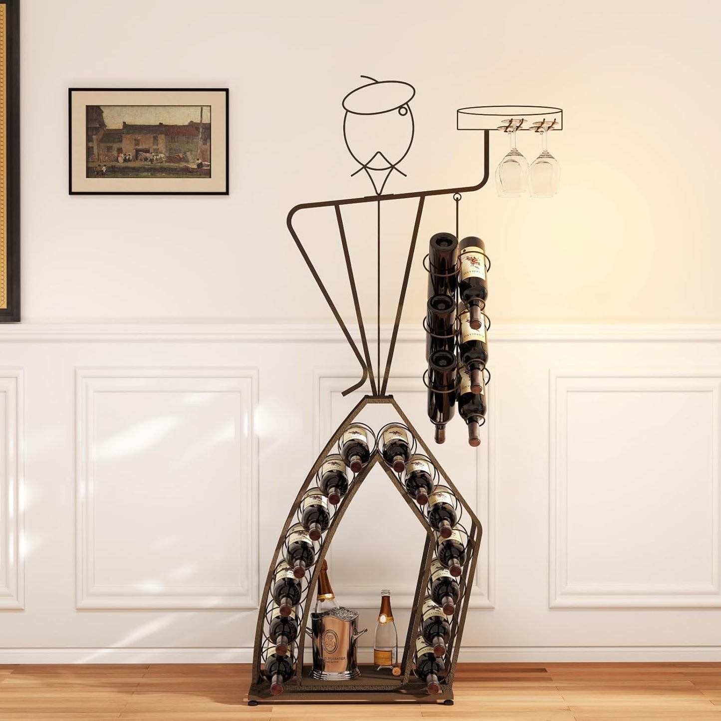 5-Tier Wine Rack Freestanding Floor, 11 Bottles Modern Wooden Wine Holder-Storage Cabinet for Home Bar, Kitchen, Dining Room Space Saving Bar Stand with Easy Assembly.(Deep red)