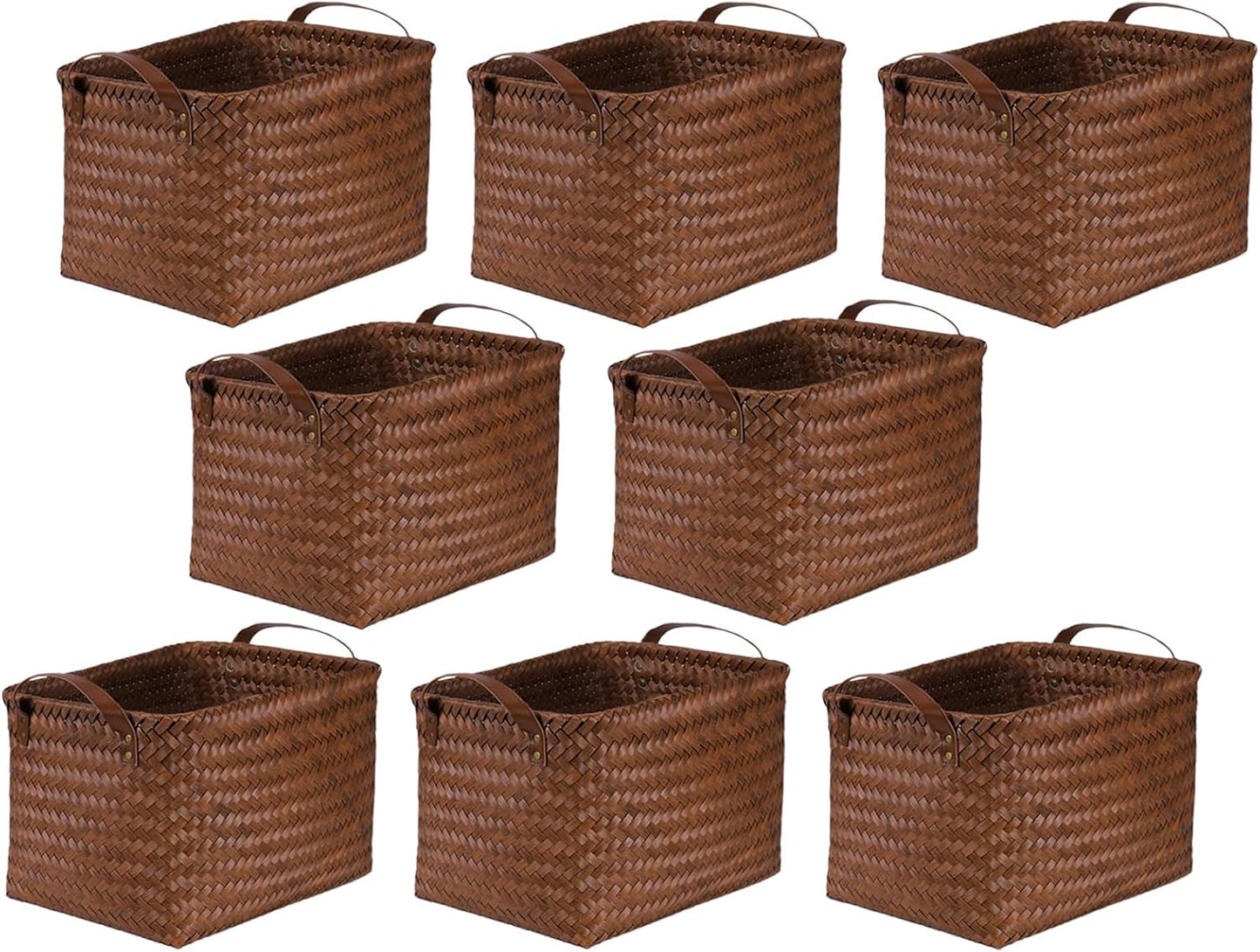 BROWNLILY Handwoven Clothes Basket Laundry Hampers Large Wicker Storage Baskets for Shelves Blankets Closet Storage Bins Car Bedroom Bathroom Organizers and Storage Bath (Pack of 4, Brown)