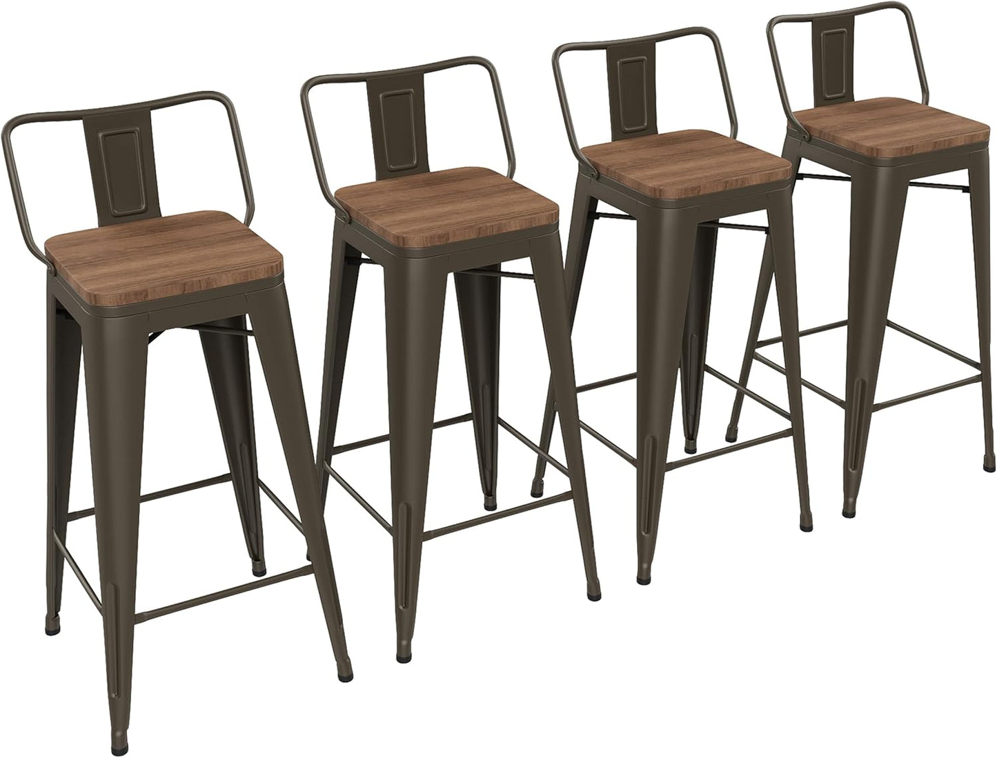 Yongchuang 30 inch Bar Stools Set of 4 Bar Height Metal Barstools with Wood Seat Low Back Kitchen Bar Chairs Matte Black