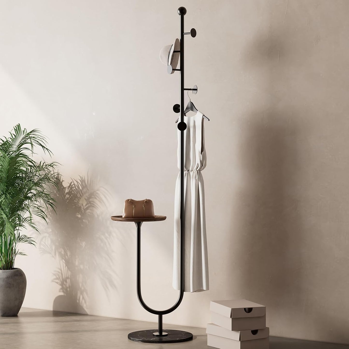 Sturdy Coat rack,Coat tree freestanding heavy duty with Marble Base,Metal standing coat rack for Bedroom,Entrance,Modern clothes hanger stand for Coats,Hats,Bags (black)