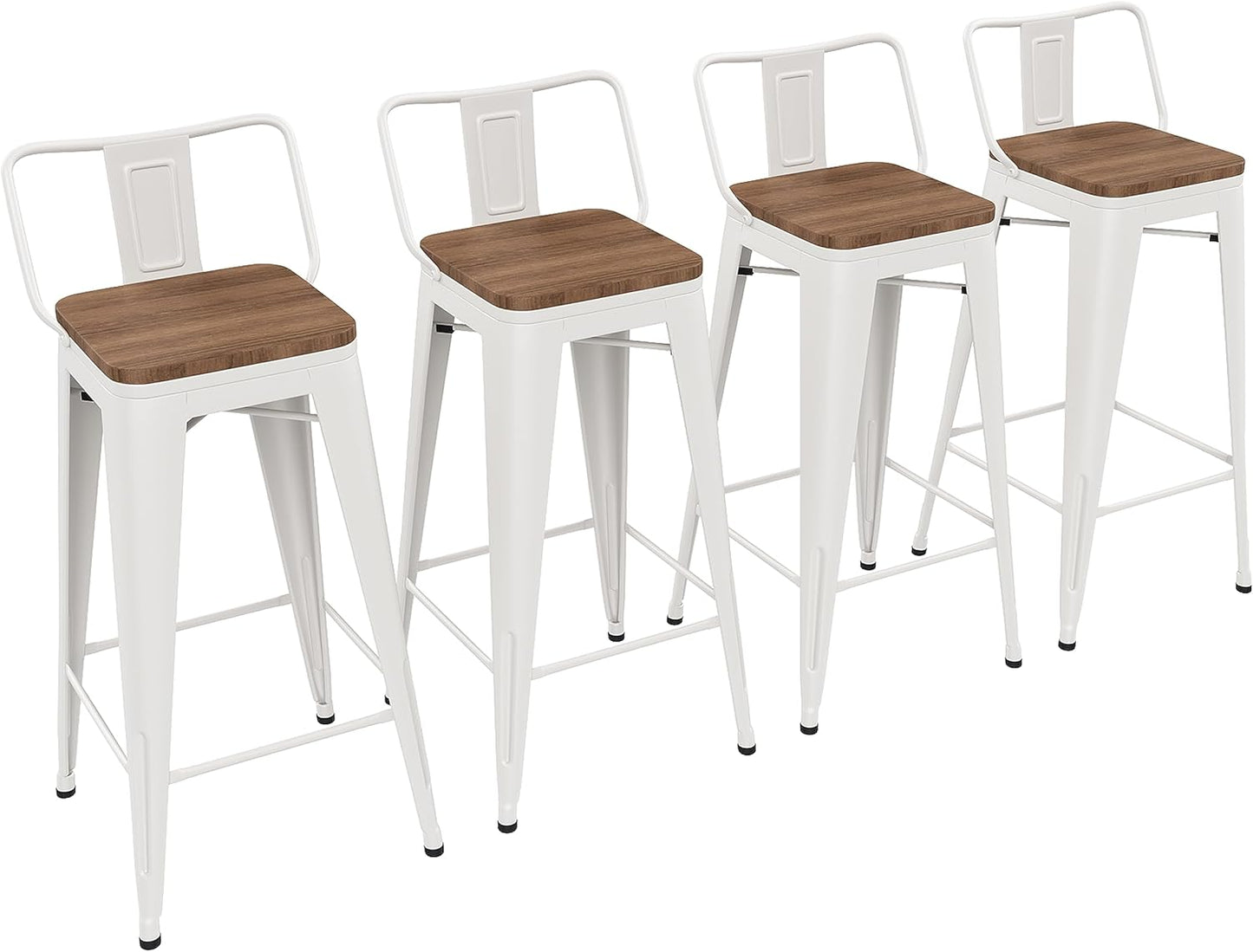 Yongchuang 30 inch Bar Stools Set of 4 Bar Height Metal Barstools with Wood Seat Low Back Kitchen Bar Chairs Matte Black