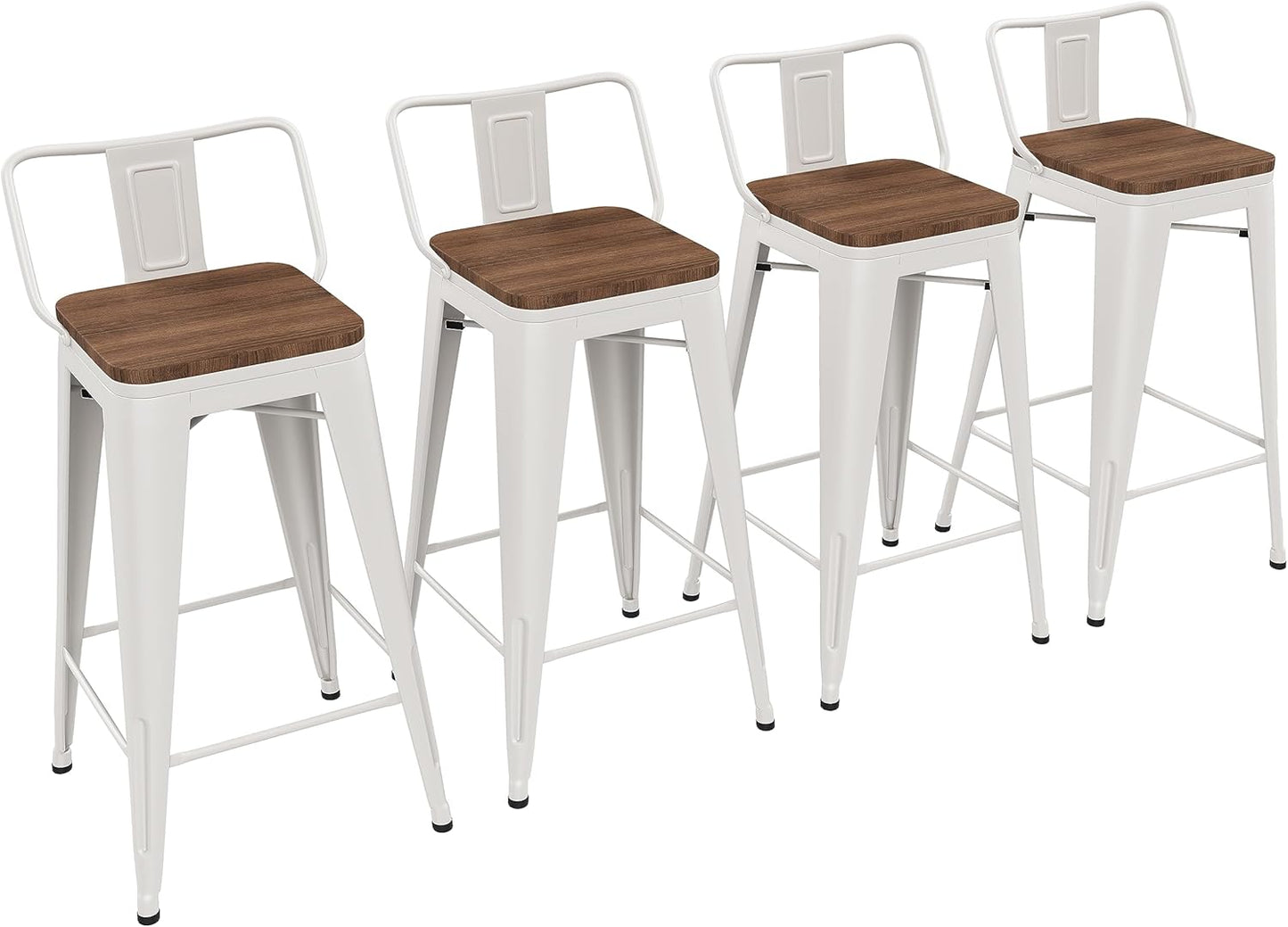 Yongchuang 30 inch Bar Stools Set of 4 Bar Height Metal Barstools with Wood Seat Low Back Kitchen Bar Chairs Matte Black