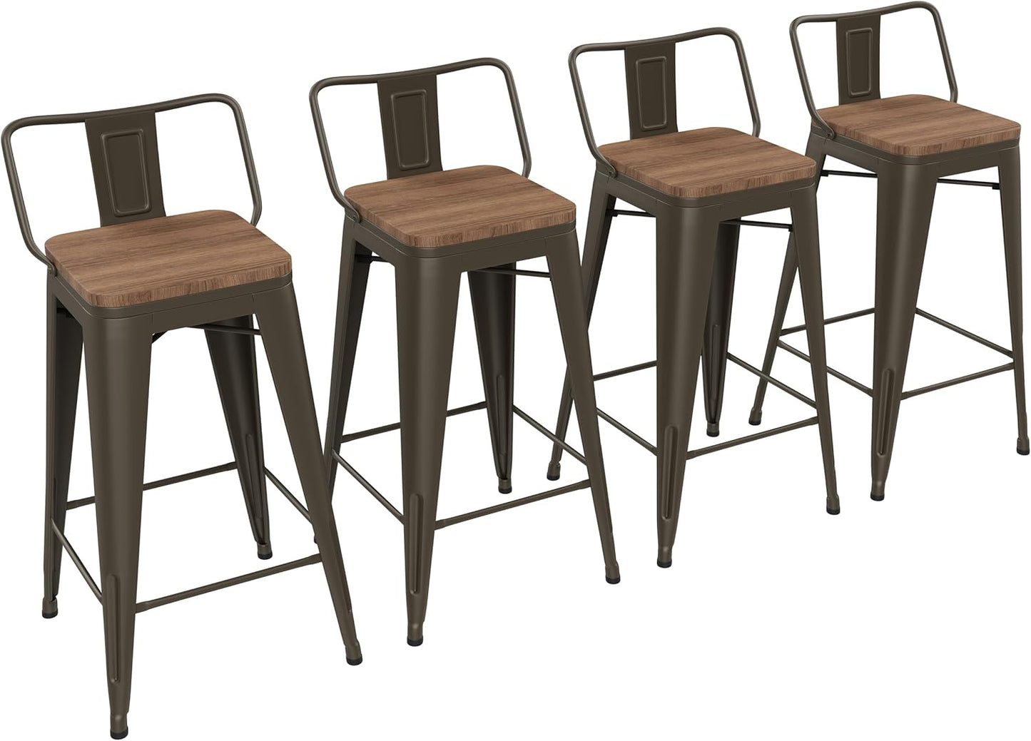 Yongchuang 30 inch Bar Stools Set of 4 Bar Height Metal Barstools with Wood Seat Low Back Kitchen Bar Chairs Matte Black