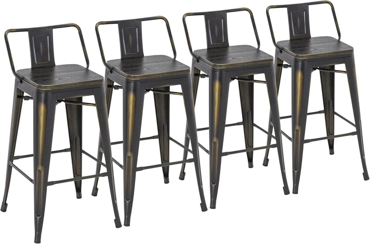Yongchuang 30 inch Bar Stools Set of 4 Bar Height Metal Barstools with Wood Seat Low Back Kitchen Bar Chairs Matte Black