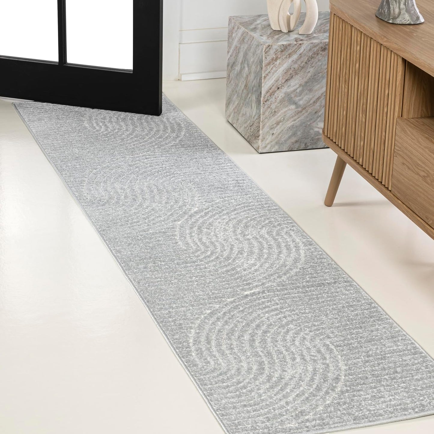 JONATHAN Y Hallie High-Low Curve Ivory/Cream Indoor/Outdoor Area Rug, 8x10, Minimalist, Pet Friendly, Non-Shedding, Stain Resistant, Hose-Washable for Backyard, Patio, Porch (SCN100B-8)