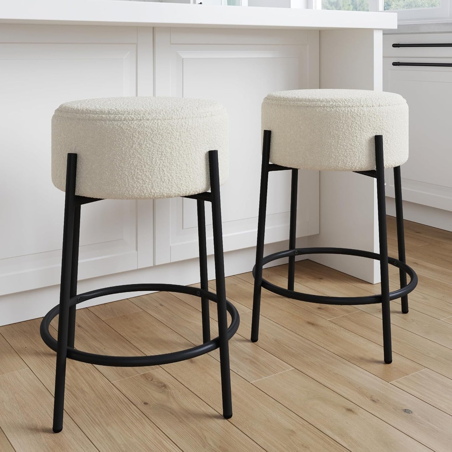Nathan James Barker Classic Counter Height Wood Barstool with Leather Removable Cushion, Backless Island 24" Bar Stool for Kitchen, Chestnut Brown