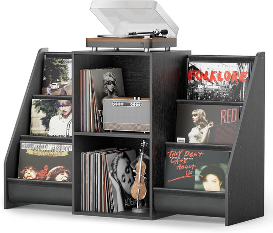 Record Player Stand, Turntable Stand with Vinyl Record Storage 300 Albums, Record Player Table with Record Holder Vinyl Display Shelf Organizer Rack, Record Player Cabinet for LP Media Stereo Audio AV