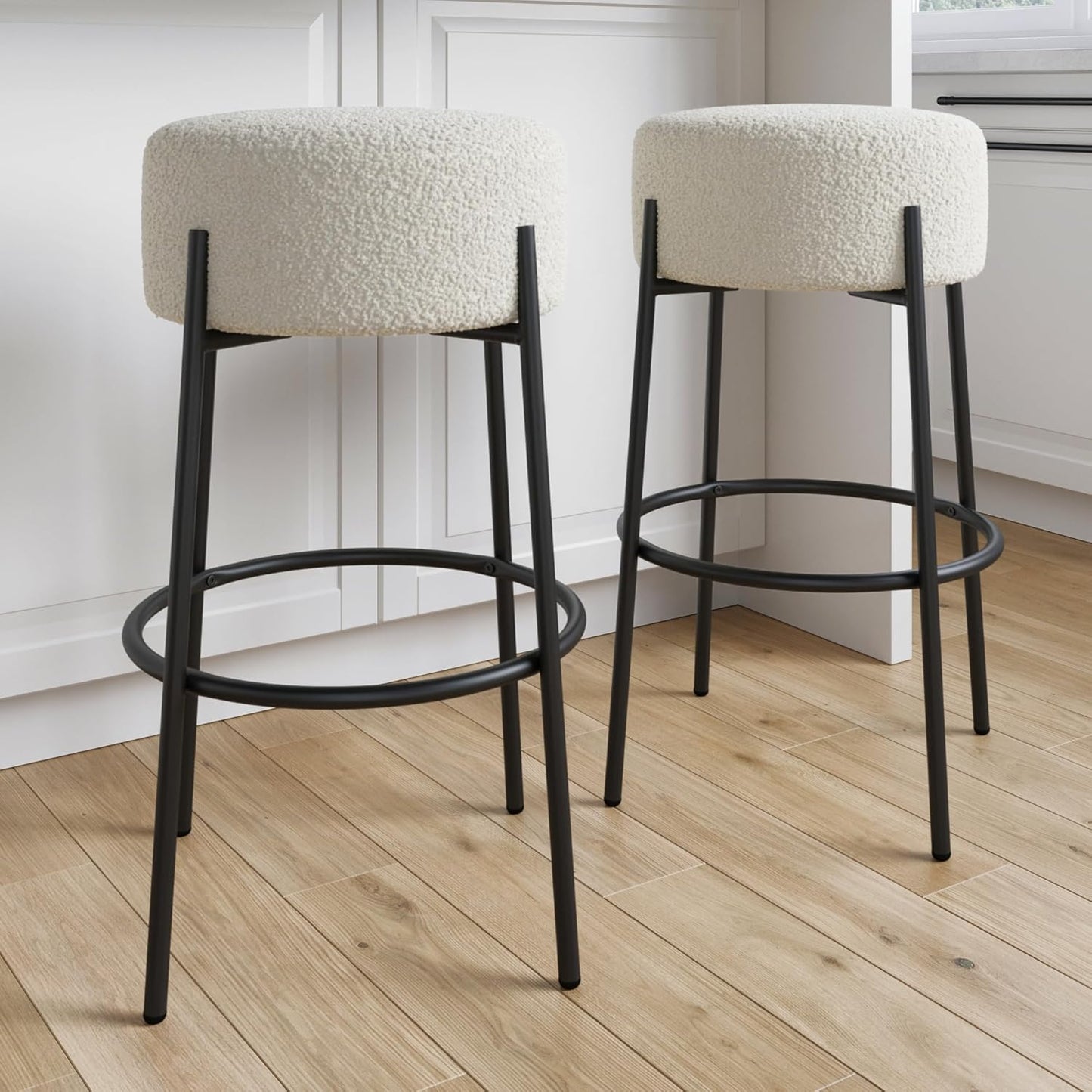 Nathan James Barker Classic Counter Height Wood Barstool with Leather Removable Cushion, Backless Island 24" Bar Stool for Kitchen, Chestnut Brown