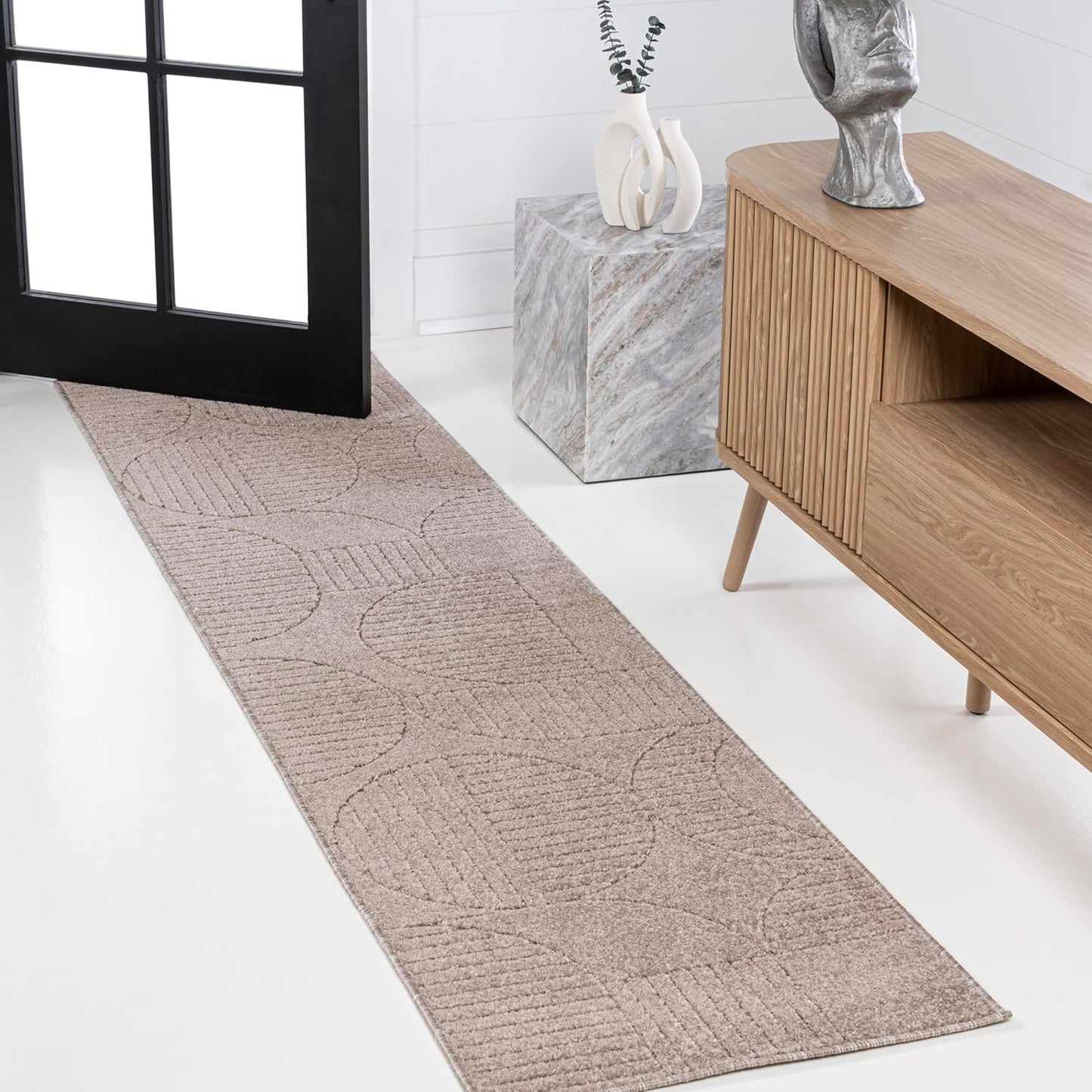 JONATHAN Y Nordby High-Low Arch Striped Ivory/Cream Indoor/Outdoor Area Rug, 8x10, Modern, Contemporary, Geometric, Bohemian, Bedroom, Kitchen, Living Room,Non Shedding (SCN104B-8)