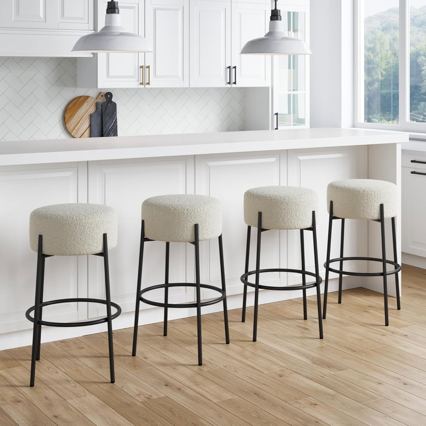 Nathan James Barker Classic Counter Height Wood Barstool with Leather Removable Cushion, Backless Island 24" Bar Stool for Kitchen, Chestnut Brown