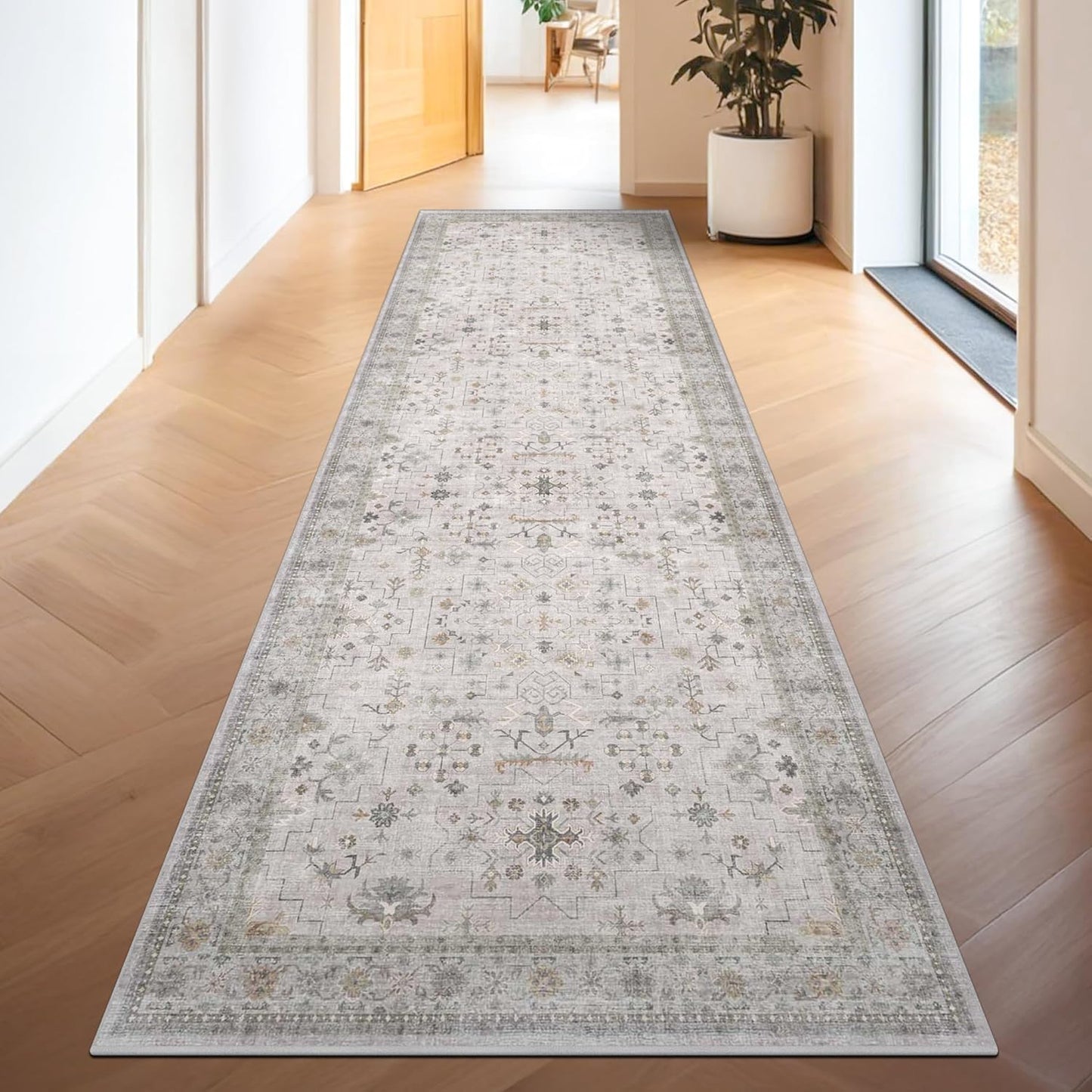 Green Area Rugs 9x12 Living Room - Washable Oriental Geometric, Extra Large for Bedroom Non Slip Soft Faux Wool Carpet for Dining Room Playroom, Lounge - Blue and Green Floral Rug