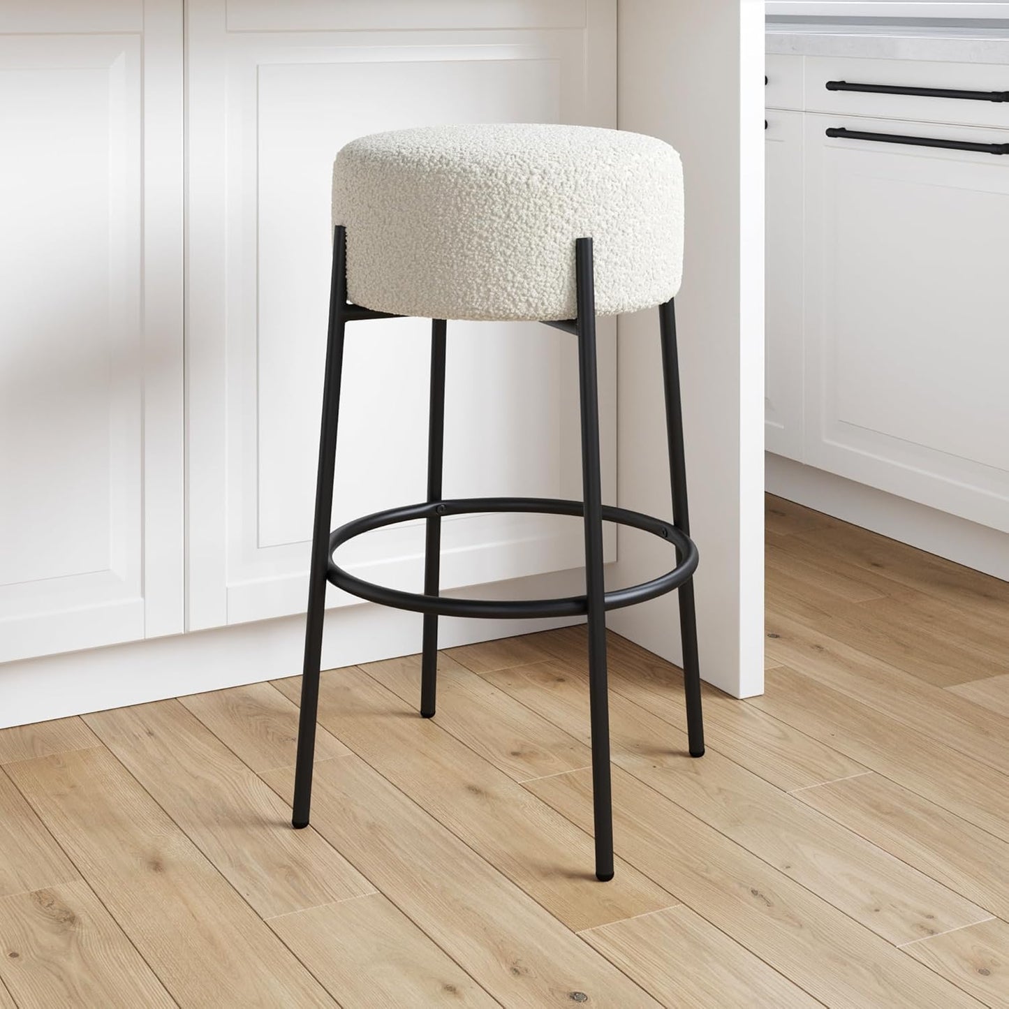 Nathan James Barker Classic Counter Height Wood Barstool with Leather Removable Cushion, Backless Island 24" Bar Stool for Kitchen, Chestnut Brown